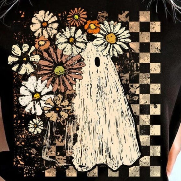 Halloween Fall Ghost Tee, Girly Pumpkin Tee - Picture 2 of 4